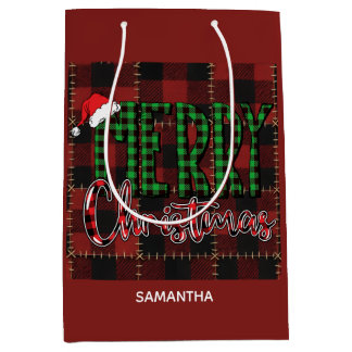 Rustic Farmhouse Buffalo Plaid Christmas Custom Medium Cadeauzakje