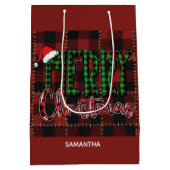 Rustic Farmhouse Buffalo Plaid Christmas Custom Medium Cadeauzakje (Achterkant)