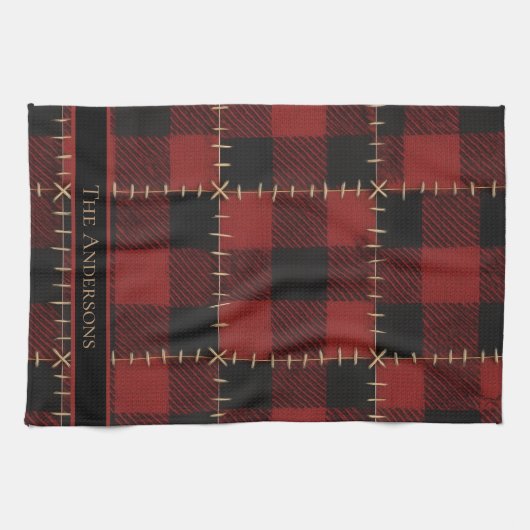 Rustic Farmhouse Buffalo Plaid Custom Christmas  Theedoek (Horizontaal)