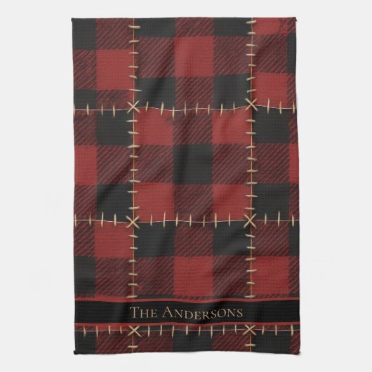 Rustic Farmhouse Buffalo Plaid Custom Christmas  Theedoek (Verticaal)