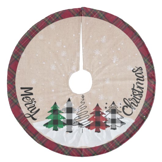 Rustic Farmhouse Burlap Buffalo Pset Kerstmis Fleece Kerstboom Rok (Voorkant)