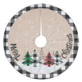 Rustic Farmhouse Burlap Buffalo Pset Kerstmis Fleece Kerstboom Rok (Voorkant)