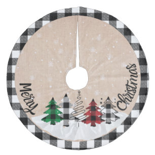 Rustic Farmhouse Burlap Buffalo Pset Kerstmis Fleece Kerstboom Rok