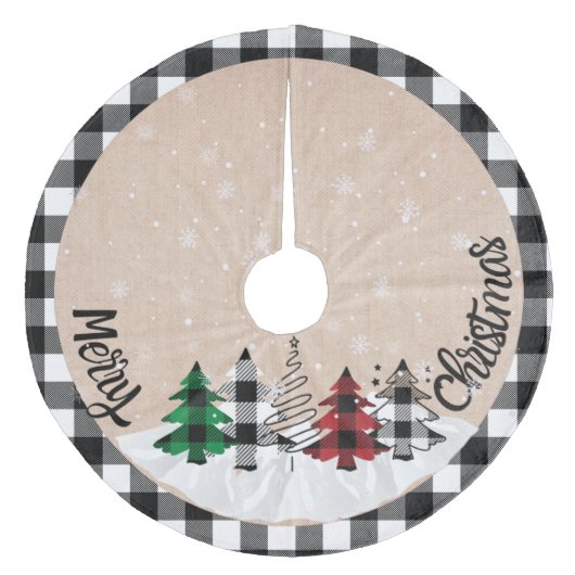 Rustic Farmhouse Burlap Buffalo Pset Kerstmis Fleece Kerstboom Rok (Voorkant)