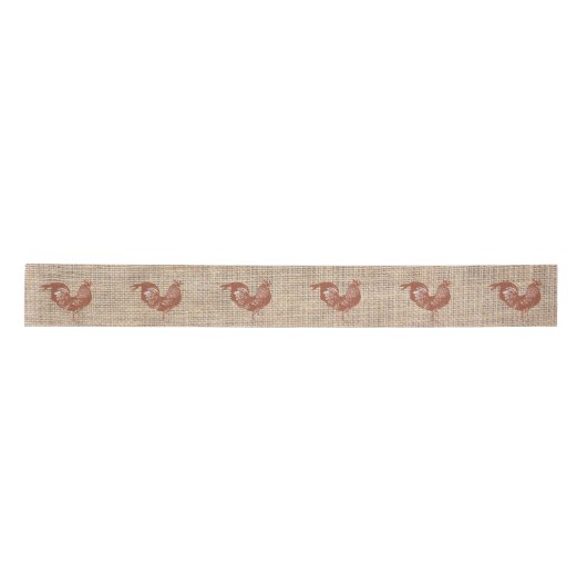 Rustic Farmhouse Burlap Chicken Pattern Satijnen Lint (Voorkant)