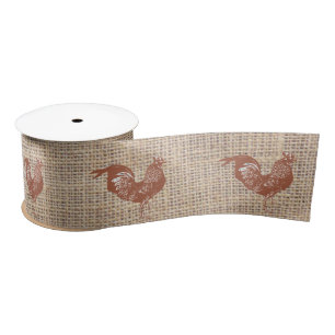 Rustic Farmhouse Burlap Chicken Pattern Satijnen Lint