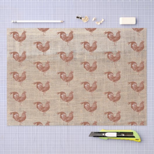 Rustic Farmhouse Burlap Chicken Pattern Tissuepapier (Craft)