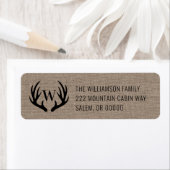 Rustic Farmhouse Burlap Deer Antlers Monogram Etiket (Insitu)
