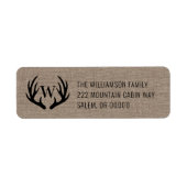 Rustic Farmhouse Burlap Deer Antlers Monogram Etiket (Voorkant)