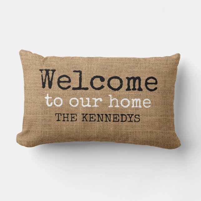 Rustic Farmhouse Burlap Welkom bij ons thuis Kussen (Voorkant)