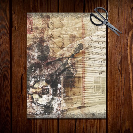 Rustic Farmhouse Cabin Banjo Player Decoupage Tissuepapier