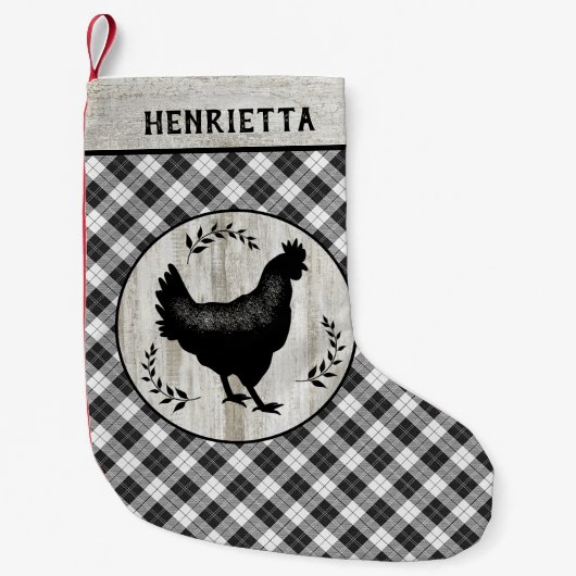 Rustic Farmhouse Chicken Hen Checker Pset Name Kleine Kerstsok (Voorkant)