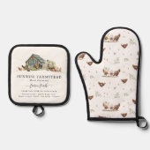 Rustic Farmhouse Chicken | Monogram familienaam Ovenwant & Pannenlap Set (Voorkant)