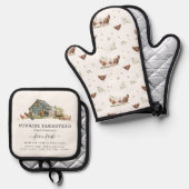 Rustic Farmhouse Chicken | Monogram familienaam Ovenwant & Pannenlap Set (Voorkant / Achterkant)