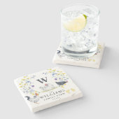 Rustic Farmhouse Chicken | Monogram familienaam Stenen Onderzetter (Zijkant)