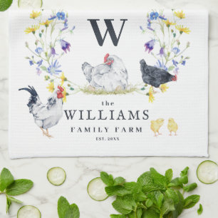 Rustic Farmhouse Chicken Monogram familienaam Theedoek