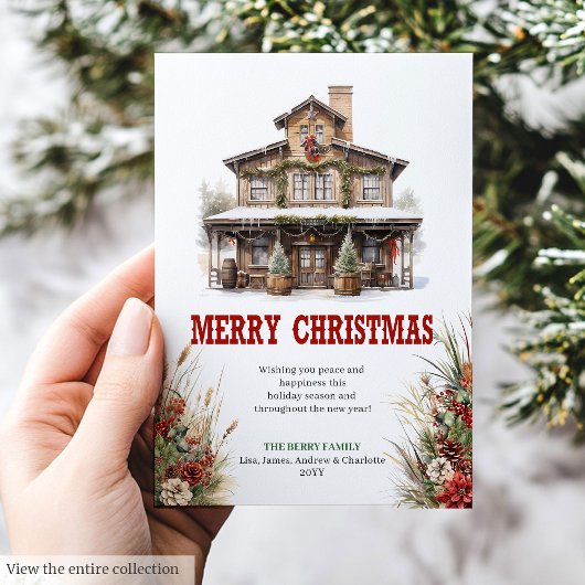 Rustic farmhouse Christmas greeting card printable Feestdagenkaart