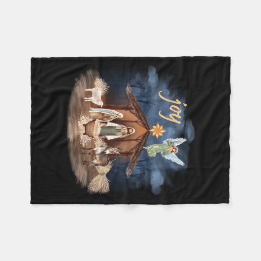 Rustic Farmhouse Christmas Joy Nativity  Fleece Deken (Voorkant (Horizontaal))