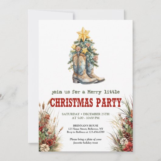 Rustic farmhouse Christmas party invitation Kaart (Voorkant)