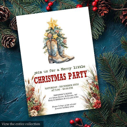 Rustic farmhouse Christmas party invitation Kaart