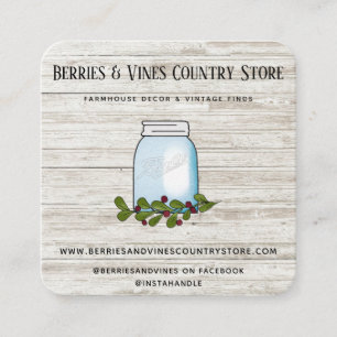 Rustic Farmhouse Country Mason Jar Wood Square Bu Vierkante Visitekaartje