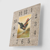 Rustic Farmhouse Country Rooster Burlap Vierkante Klok (Hoek)