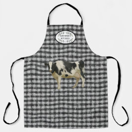 Rustic Farmhouse Cow Black and White Kitchen Name Schort