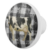 Rustic Farmhouse Cow Black in White Gingham Check Keramische Knop (Rechts)