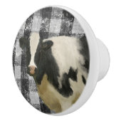 Rustic Farmhouse Cow Black in White Gingham Check Keramische Knop (Rechts)
