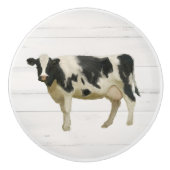 Rustic Farmhouse Cow Black in White Shiplap Wood Keramische Knop (Voorkant)