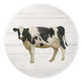 Rustic Farmhouse Cow Black in White Shiplap Wood Keramische Knop