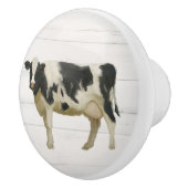 Rustic Farmhouse Cow Black in White Shiplap Wood Keramische Knop (Rechts)