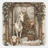 Rustic Farmhouse Cow Country Horse Merry Christmas Vierkante Sticker (Voorkant)