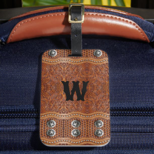 Rustic Farmhouse Cowboy Western Country Monogram Bagagelabel