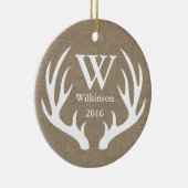 Rustic Farmhouse Deer Antlers Familienaam Keramisch Ornament (Rechts)