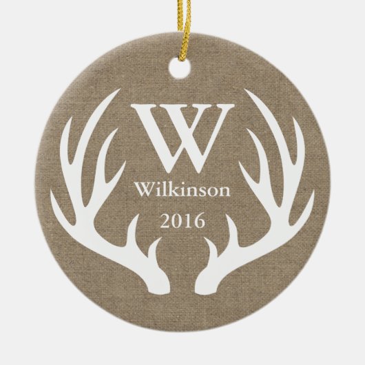 Rustic Farmhouse Deer Antlers Familienaam Keramisch Ornament (Voorkant)