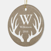 Rustic Farmhouse Deer Antlers Familienaam Keramisch Ornament (Links)