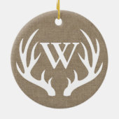 Rustic Farmhouse Deer Antlers Familienaam Keramisch Ornament (Achterkant)