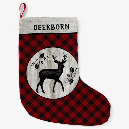 Rustic Farmhouse Deer Red Buffalo Naam Kleine Kerstsok (Voorkant)
