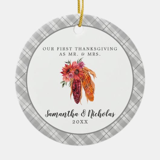Rustic Farmhouse | Eerste Thanksgiving de heer Dhr Keramisch Ornament (Voorkant)