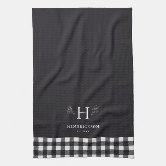 Rustic Farmhouse Familie Naam Monogram Theedoek (Verticaal)