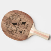 Rustic Farmhouse Family Name Wood Monogramed Tafeltennisbatje (Zijkant)