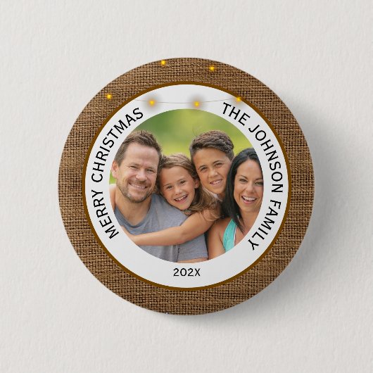 Rustic Farmhouse Family Photo Christmas  Ronde Button 5,7 Cm (Voorkant)