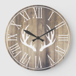 Rustic Farmhouse Faux Barn Wood & Antlers Grote Klok