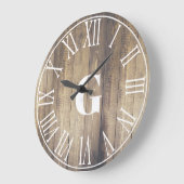 Rustic Farmhouse Faux Barn Wood & White Monogram Grote Klok (Hoek)