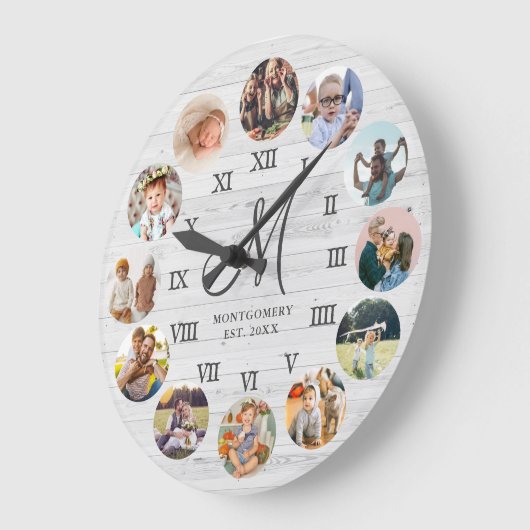 Rustic Farmhouse Foto Collage Monogram Grote Klok (Hoek)