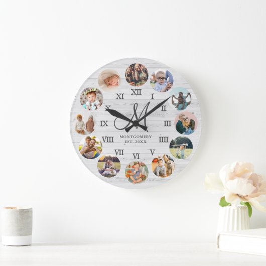 Rustic Farmhouse Foto Collage Monogram Grote Klok (Huis)