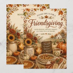 Rustic Farmhouse Friendsgiving Herfst Eten Kaart