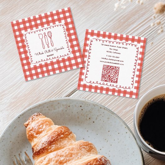 Rustic Farmhouse Gingham Bakery QR Code Vierkante Visitekaartje