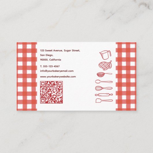 Rustic Farmhouse Gingham QR Code Bakery Visitekaartje (Achterkant)